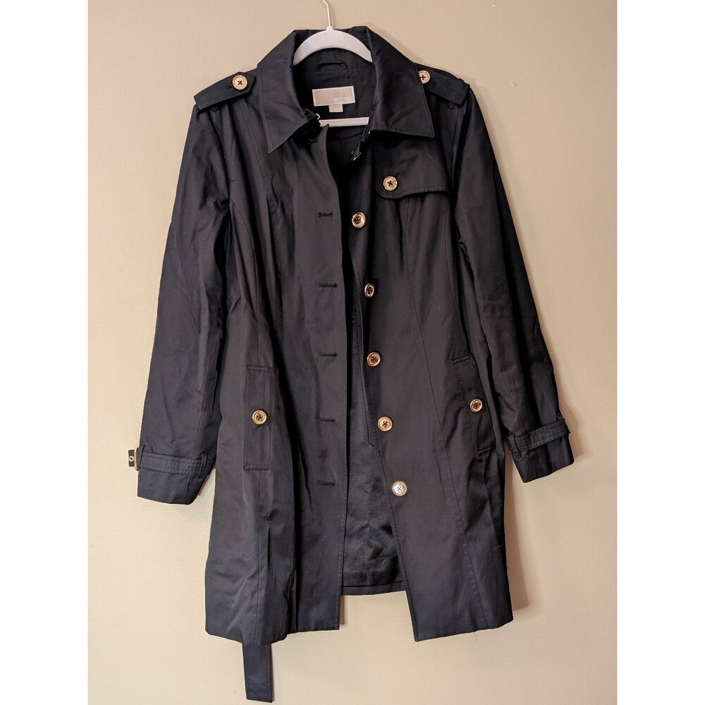 Michael Kors Black Gold-Button Trench coat size XL Boss Babe classic utility